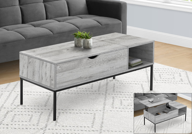 Table basse à plateau relevable, 42" L, rectangulaire, gris, métal noir - Contemporain et moderne