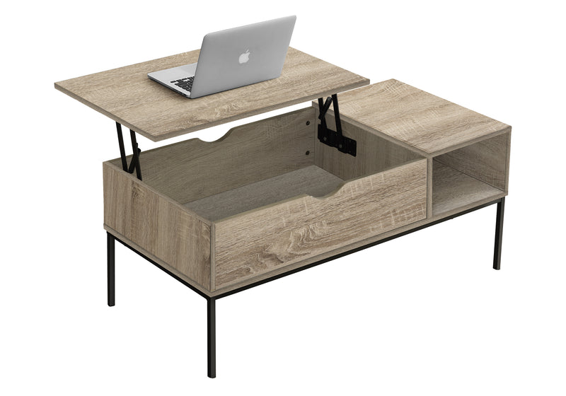 Table basse à plateau relevable, 42" L, rectangulaire, taupe foncé, métal noir - Contemporain et moderne