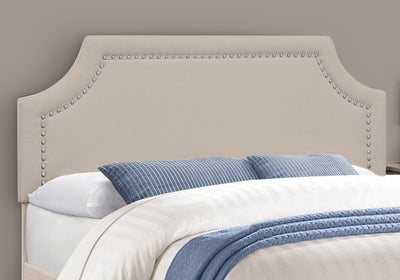 Lit rembourré transitionnel – Queen Size, aspect lin beige, pieds chromés