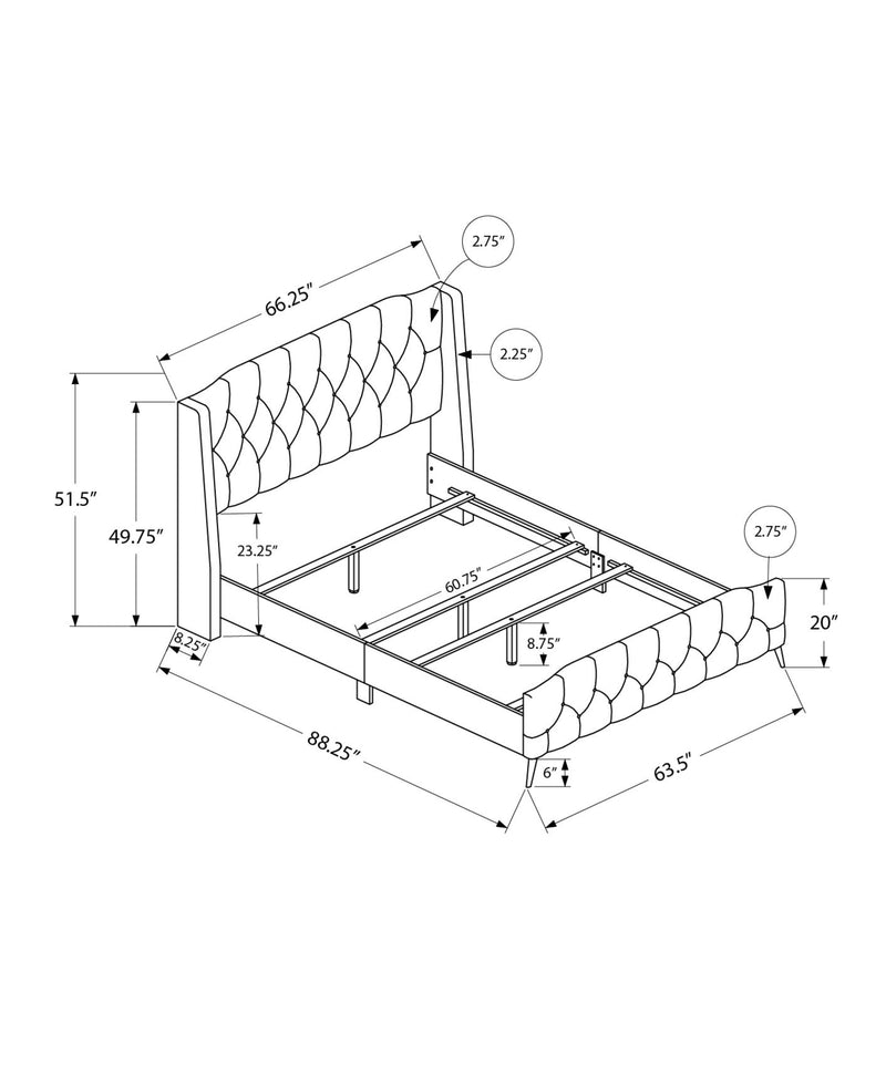 Cadre de lit rembourré Queen Size avec aspect lin beige - Style transitionnel