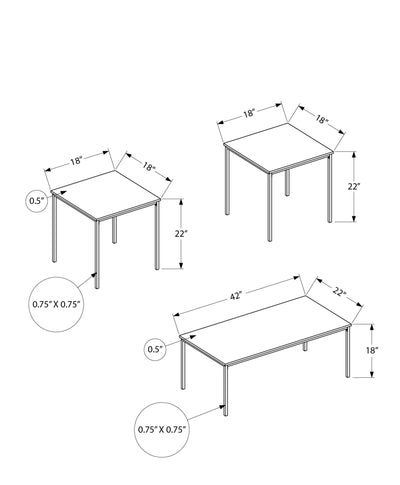 Ensemble de table basse et de bout contemporain en métal noir, 3 pièces, avec stratifié aspect marbre blanc