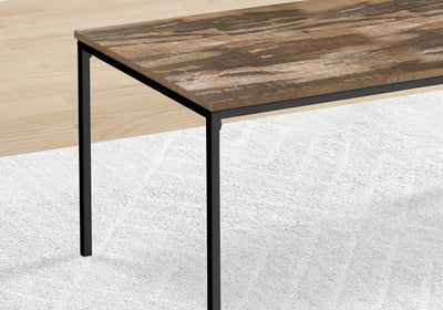 Ensemble de table basse et de bout moderne 3 pièces, cadre en métal noir, stratifié marron récupéré