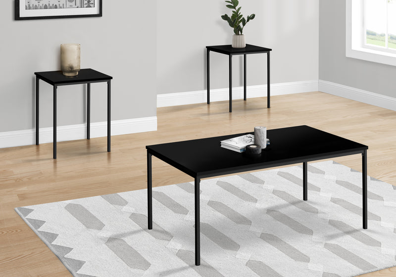 Ensemble de table basse et de bout moderne en métal noir – Ensemble de 3 pièces avec un design contemporain en stratifié noir