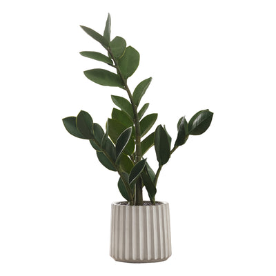 Plante artificielle Zz de 20 po de hauteur – Feuilles vertes au toucher réel, pot en ciment gris – Fausse verdure de table d'intérieur