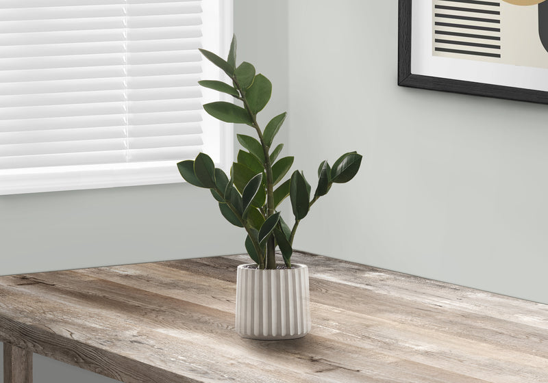 Plante artificielle Zz de 20 po de hauteur – Feuilles vertes au toucher réel, pot en ciment gris – Fausse verdure de table d&