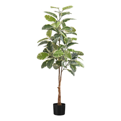 Plante artificielle d'hévéa de 132,1 cm de haut – Faux sol d'intérieur avec touche réelle, pot noir