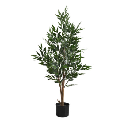 Acacia artificiel de 47 po : plante d'intérieur pour faux sol avec feuilles vertes en soie - pot noir décoratif