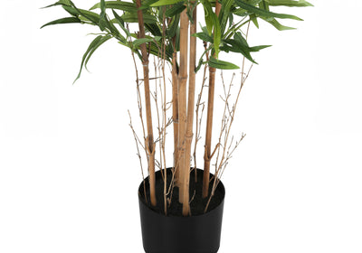 Faux bambou de 127 cm de haut : plante artificielle d'intérieur, verdure décorative avec pot noir.