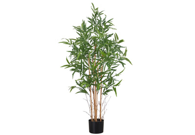 Faux bambou de 127 cm de haut : plante artificielle d'intérieur, verdure décorative avec pot noir.