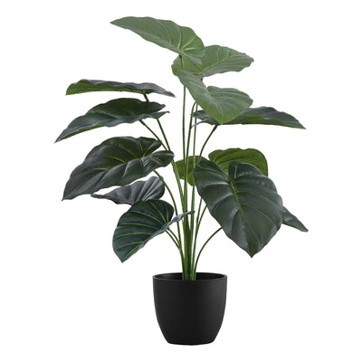 Plante artificielle Alocasia de 61 cm de haut – Fausse verdure au toucher réel, table décorative d'intérieur, pot noir