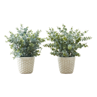 Ensemble de 2 plantes artificielles d’eucalyptus – 13" de haut, verdure intérieure, faux, pots blancs