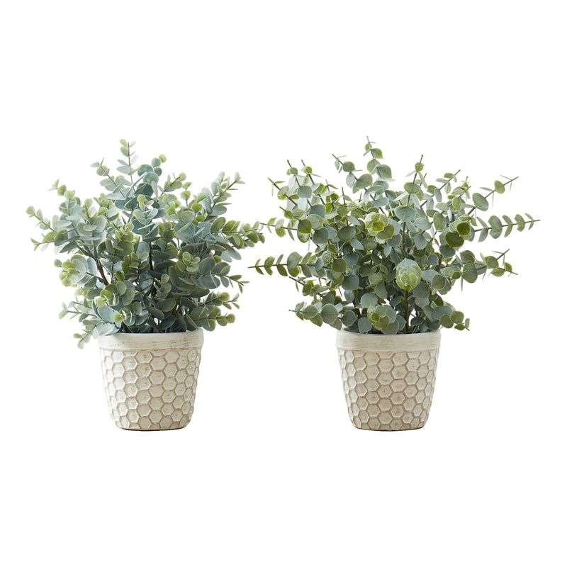 Ensemble de 2 plantes artificielles d’eucalyptus – 13" de haut, verdure intérieure, faux, pots blancs