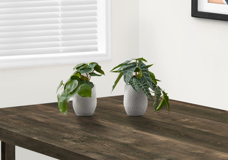 Ensemble de 2 fausses plantes Alocasia - 8" de haut, décor de table intérieure, feuilles vertes, pots en ciment blanc