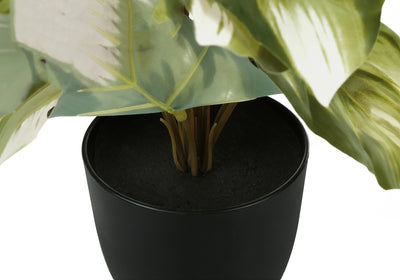 Ensemble de plantes Faux Monstera Calthea – 33 cm de haut, décoration de table d'intérieur, verdure en pot, pots noirs (paquet de 2)