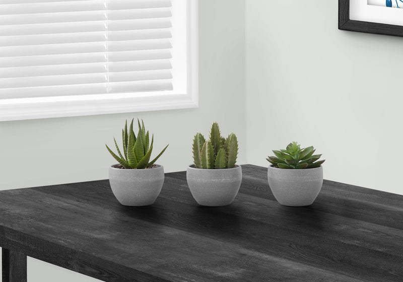 Ensemble de fausses plantes succulentes – 6" de haut, intérieur, verdure, en pot – Ensemble de 3 avec pots en ciment gris