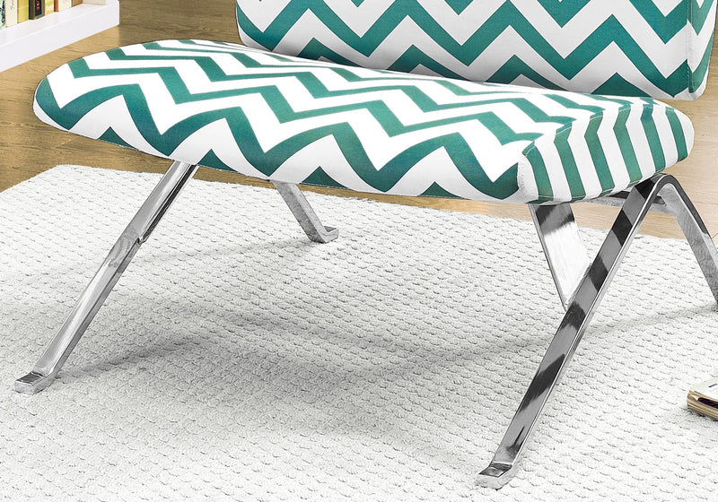 Accent Chair - Teal " Chevron " Fabric / Chrome Metal - I 8136