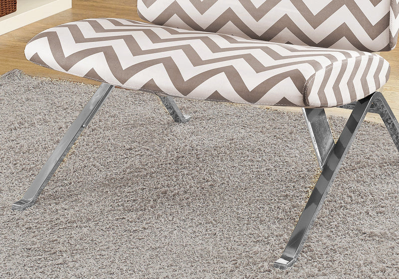 Accent Chair - Dark Taupe " Chevron " With Chrome Metal - I 8137