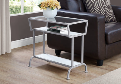 Accent Table - 22"H / White / Silver / Tempered Glass - I 2068