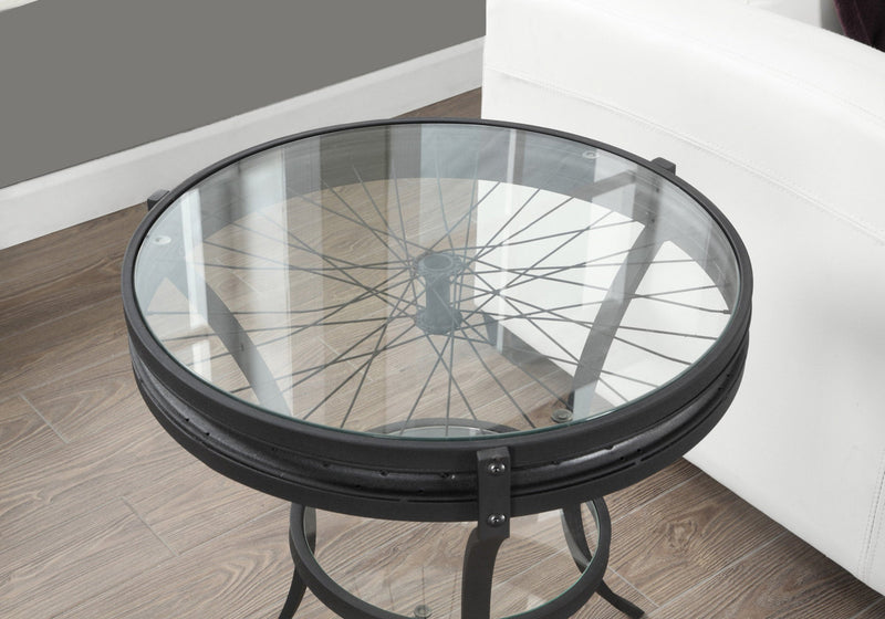 Accent Table - 22"Dia / Black With Tempered Glass - I 2140