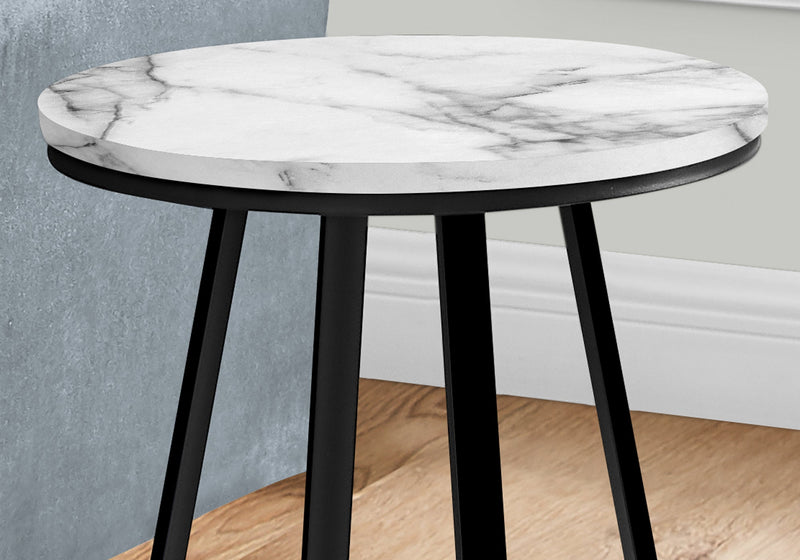 Accent Table - 22"H / White Marble / Black Metal - I 2178