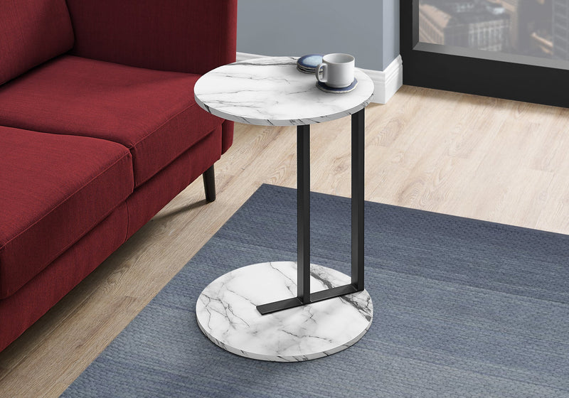 Accent Table - 24"H / White Marble-Look / Black Metal - I 2210