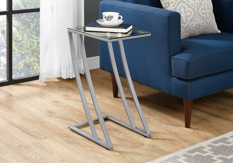 Accent Table - Silver Metal With Tempered Glass - I 3090