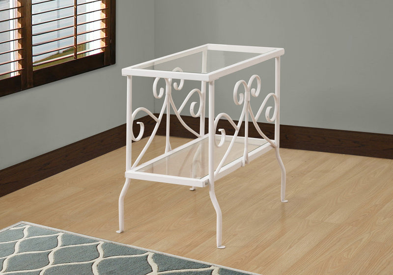 Accent Table - White Metal With Tempered Glass - I 3105