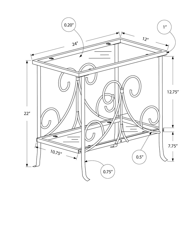 Accent Table - Silver Metal With Tempered Glass - I 3106