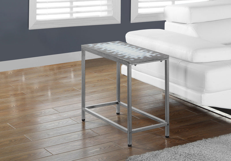 Accent Table - Grey / Blue Tile Top / Hammered Silver - I 3143