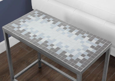 Accent Table - Grey / Blue Tile Top / Hammered Silver - I 3143