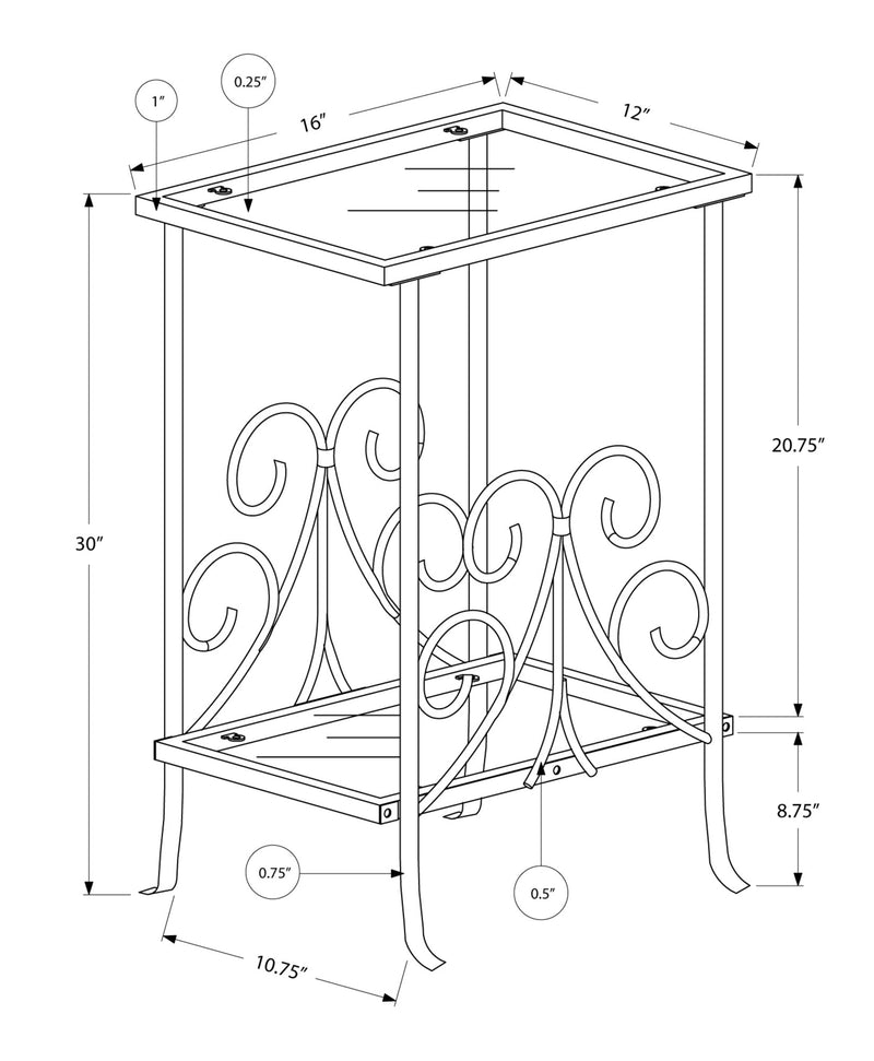 Accent Table - 30"H / Silver Metal With Tempered Glass - I 3158