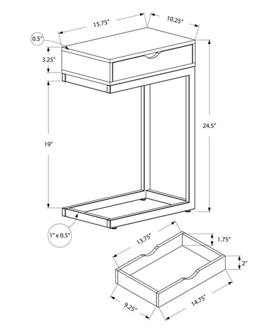 Accent Table - Chrome Metal / Dark Taupe With A Drawer - I 3254