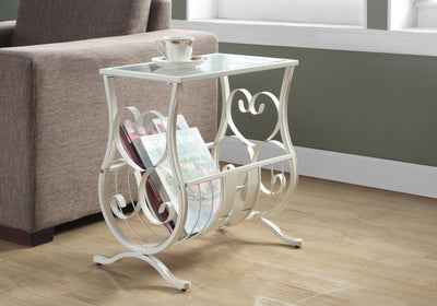 Accent Table - Antique White Metal With Tempered Glass - I 3312