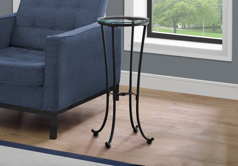 Accent Table - Hammered Black Metal With Tempered Glass - I 3332