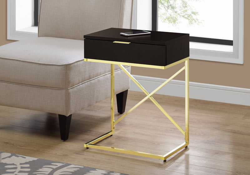 Accent Table - 24"H / Cappuccino / Gold Metal - I 3476