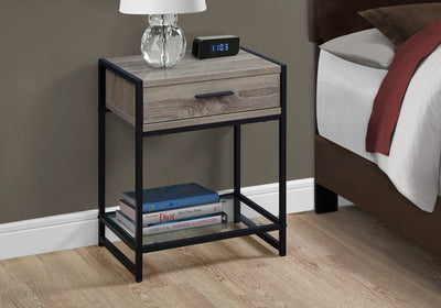 Accent Table - 22"H / Dark Taupe / Black / Tempered Glass - I 3501