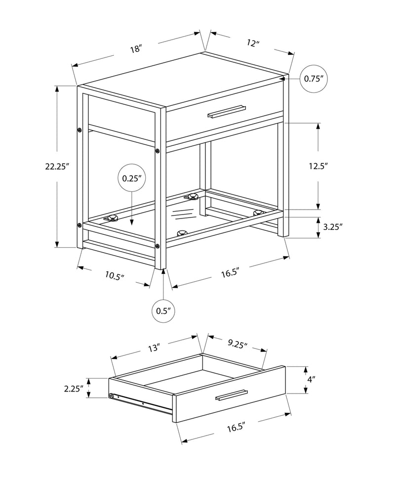 Accent Table - 22"H / Dark Taupe / Black / Tempered Glass - I 3501