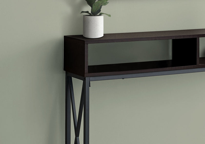 Accent Table - 48"L / Espresso / Black Metal Hall Console - I 3574