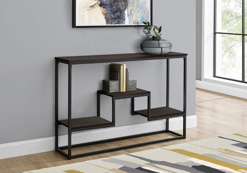 Accent Table - 48"L / Espresso / Black Metal Hall Console - I 3582