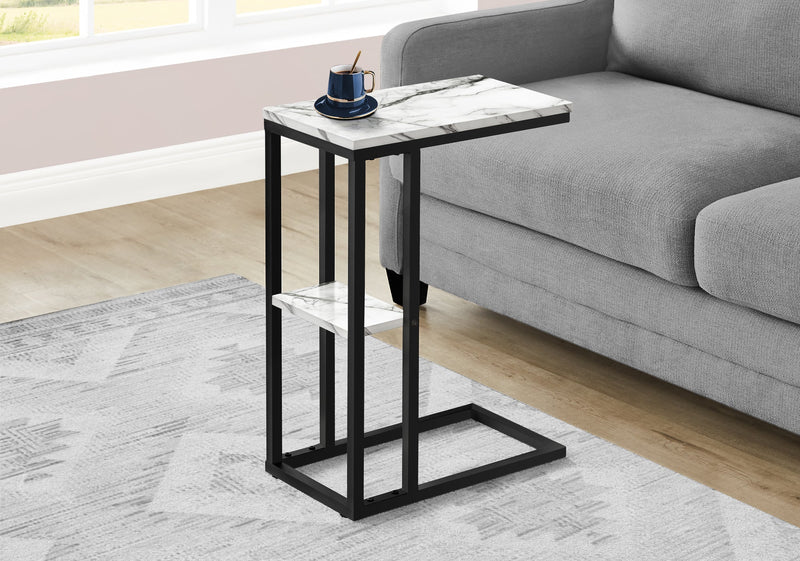 Accent Table - 25"H / White Marble / Black Metal - I 3675