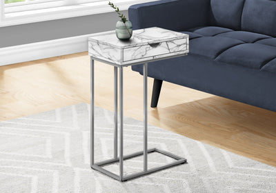 Accent Table - 25"H / White Marble / Silver Metal - I 3772