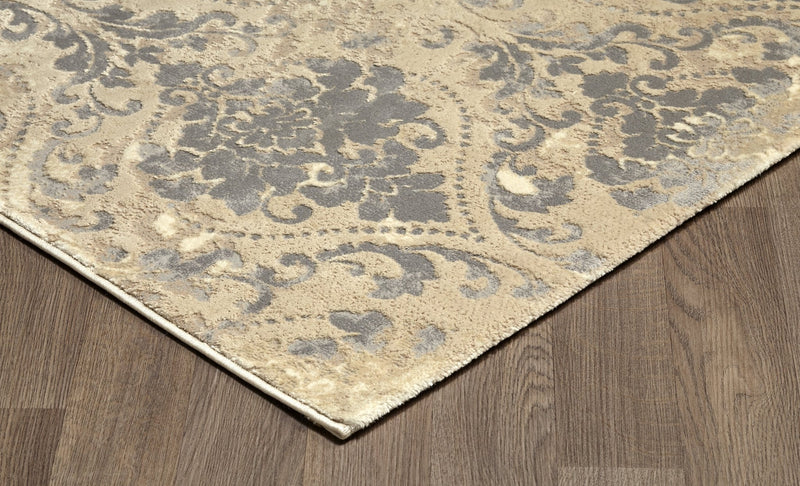 Beige Dark Grey Textured Traditional Rug - VI-ARI-58-4525A-BGEDGRY