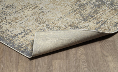 Muted Grey Ivory Distressed Abstract Rug