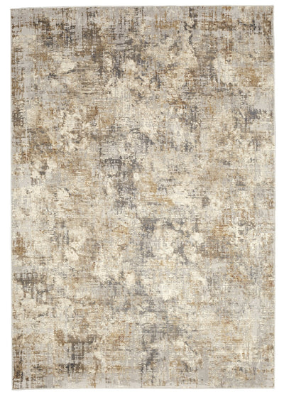 Muted Grey Ivory Distressed Striped Abstract Rug - VI-CHA-46-1002