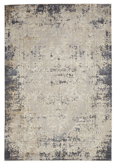 Muted Grey Ivory Medallion Distressed Rug - VI-CHA-46-1003