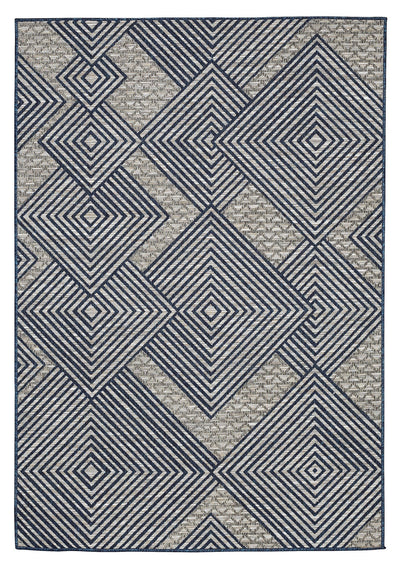 Modern Geometric Diamond Polypropylene Navy Grey Outdoor Rug - VI-ODE-35-1607-NVYLGRY