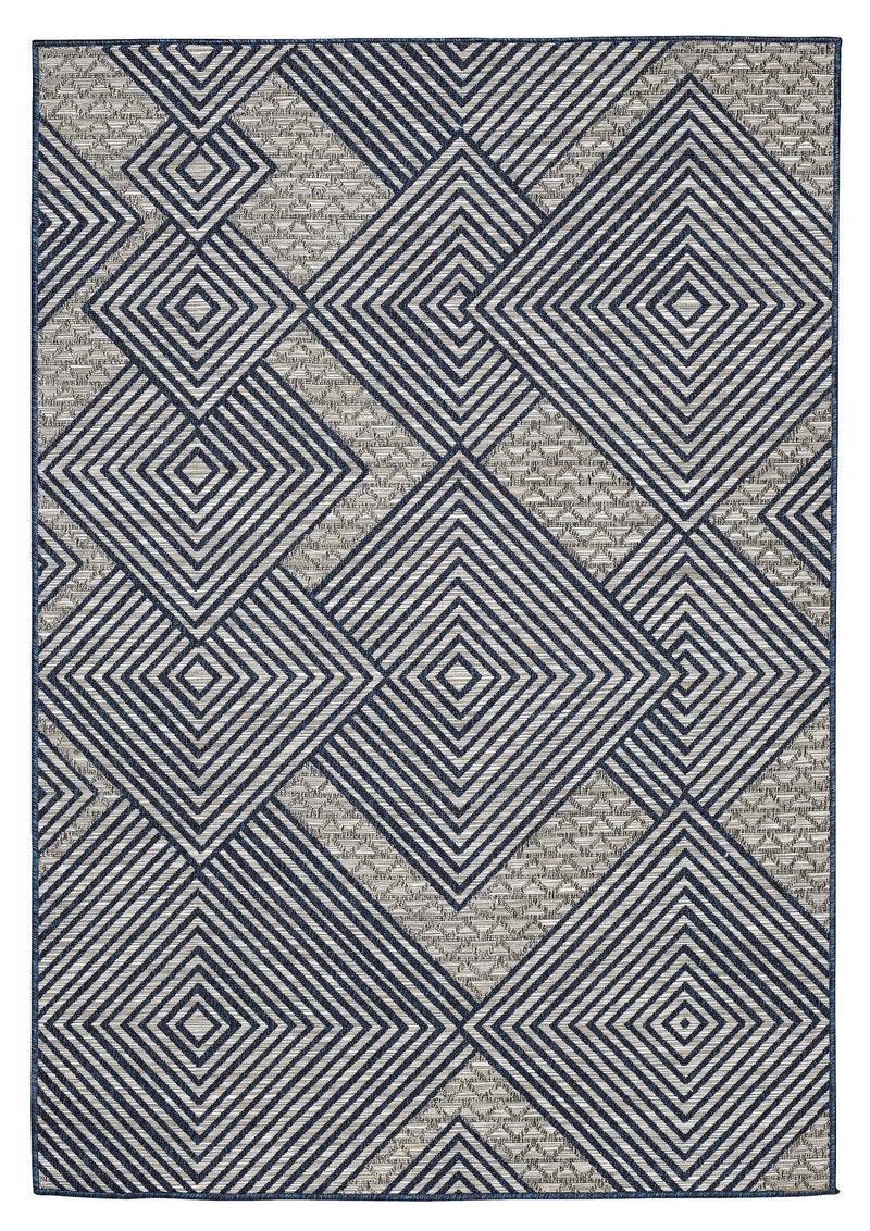 Modern Geometric Diamond Polypropylene Navy Grey Outdoor Rug - VI-ODE-35-1607-NVYLGRY