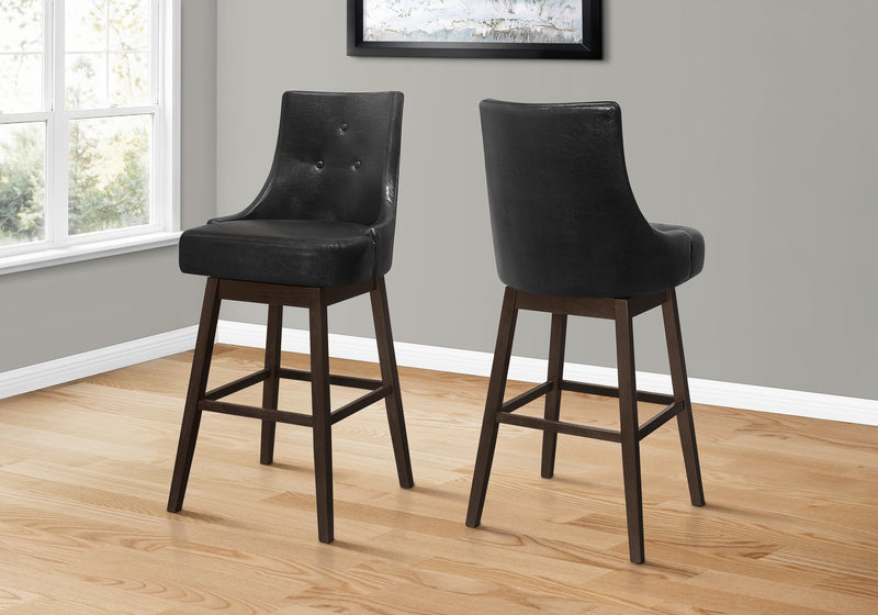 Barstool - 2Pcs / 46"H / Black Leather-Look / Swivel - I 1242