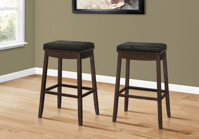 Barstool - 2Pcs / 29"H / Black Leather-Look / Espresso - I 1260