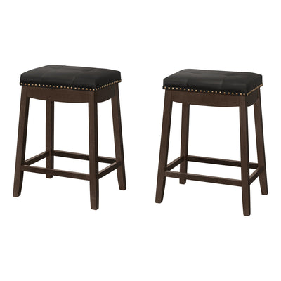 Barstool - 2Pcs / 24"H / Black Leather-Look / Espresso - I 1261